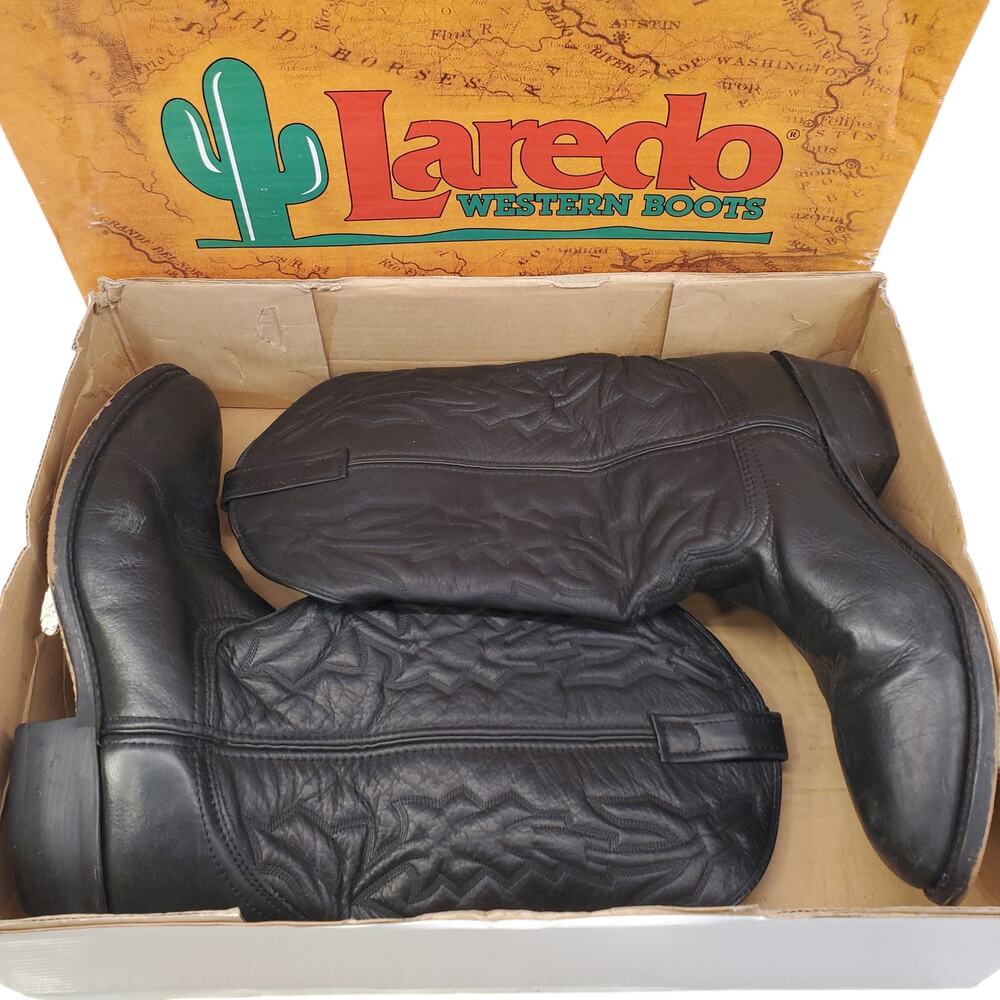 Mens Laredo Black Leather Western Boots Cowboy Size 11 Style 6691 - Picture 2 of 11